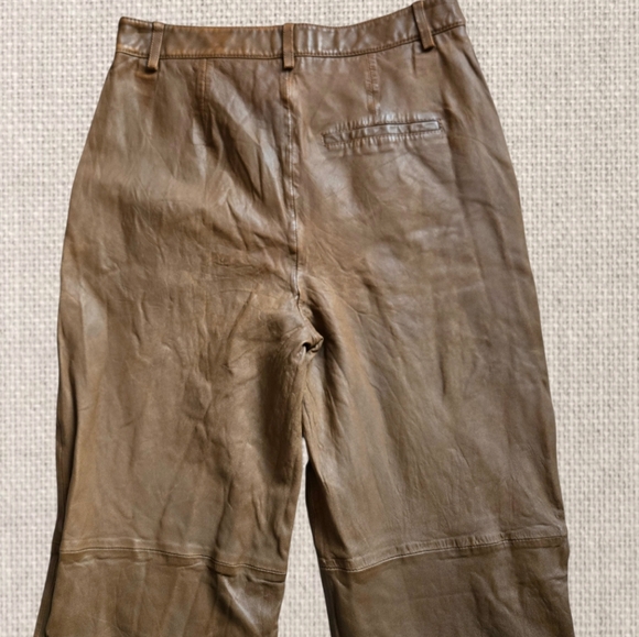 Gestuz Lambskin Leather Culotte Pants Caramel Brown Denmark Straight Leg /S - Picture 7 of 10